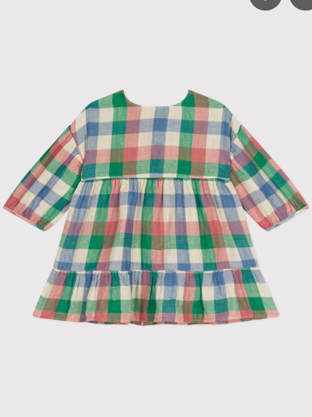 NWT Petit Bateau Babies' Long-Sleeve Cotton Gauze Plaid Dress - Picture 2 of 12
